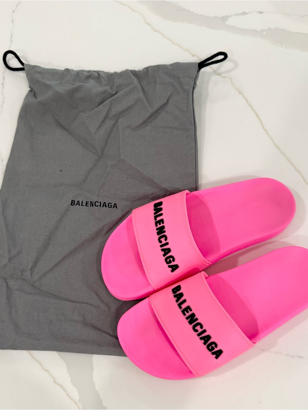 Balenciaga Hot Pink Logo Pool Slide Sandals (Sz US 6)